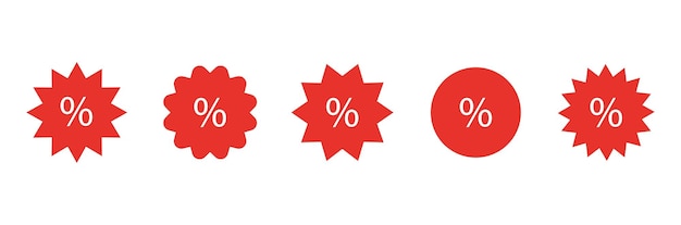 Set of red stickers with discounts Vector graphics