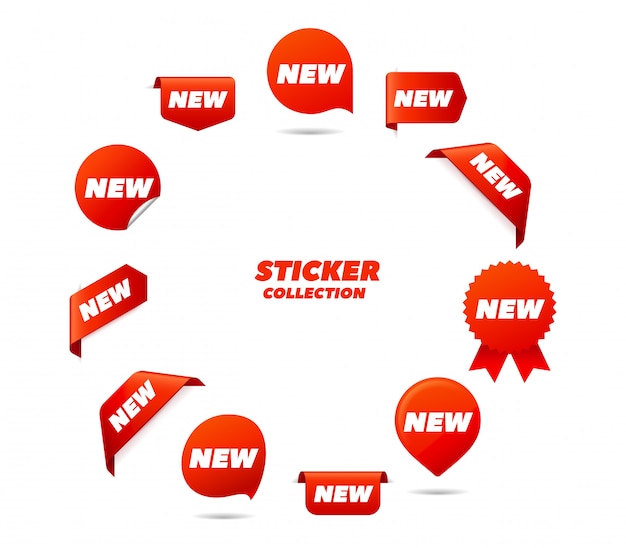 Vector set of red vector sticker collection.