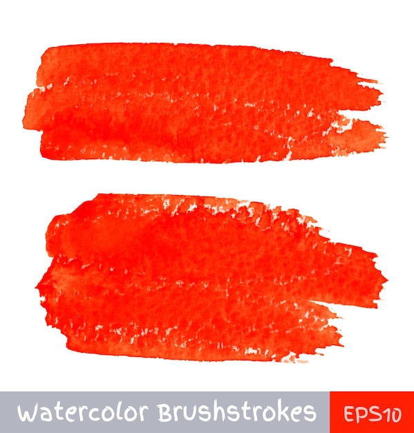 Set of Red Watercolor Brush Strokes, vector illustration.