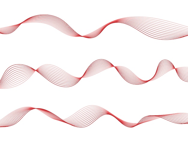 Set Red Wave Lines Pattern Abstract Background. Vector