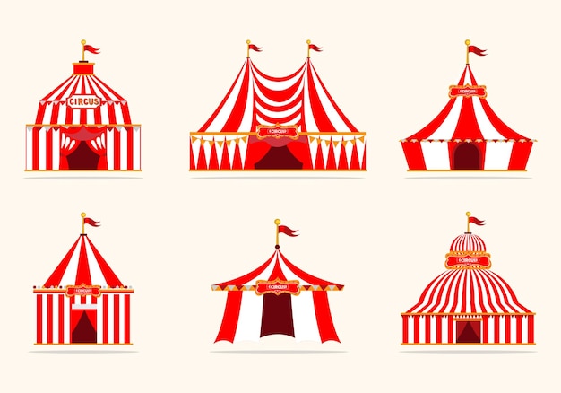 Vector a set of red and white circus tents