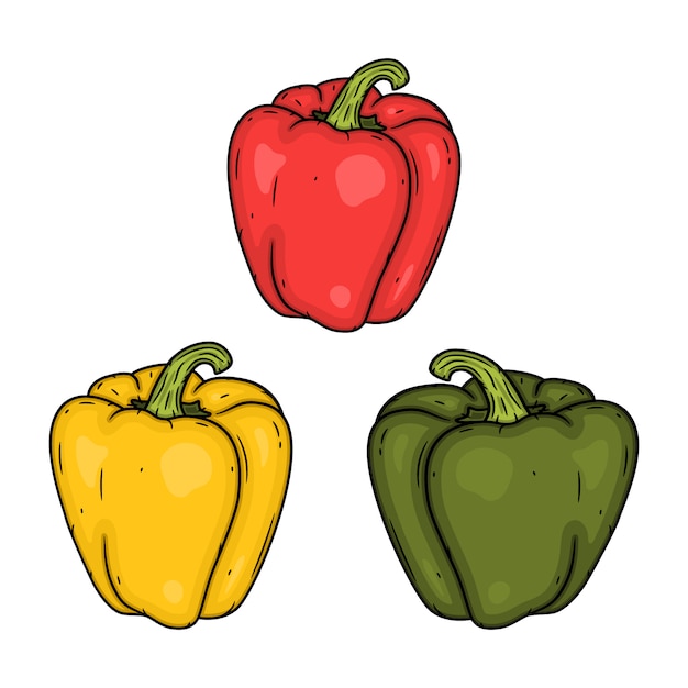 Set red, yellow and green pepper illustration