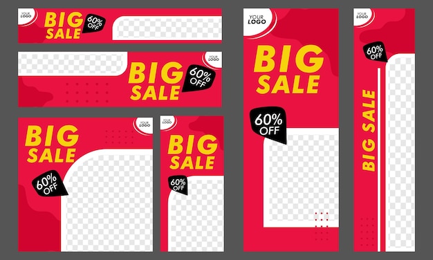 A set of red and yellow sale banners template design and big sale and discount banner for promotion