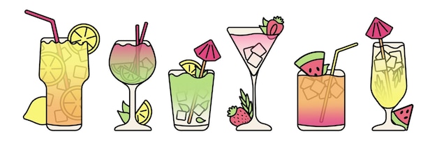 Vector set of refreshing mixed cocktails for bar menu