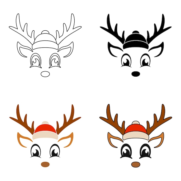 Set of Reindeer Face in flat style isolated