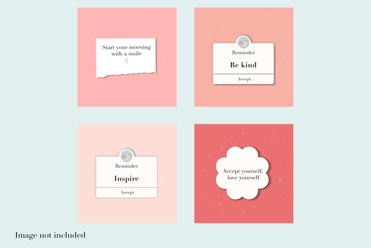 Vector set of reminder self care note pink