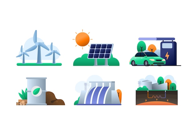 Vector set of renewable energy ecological friendly vector illustration