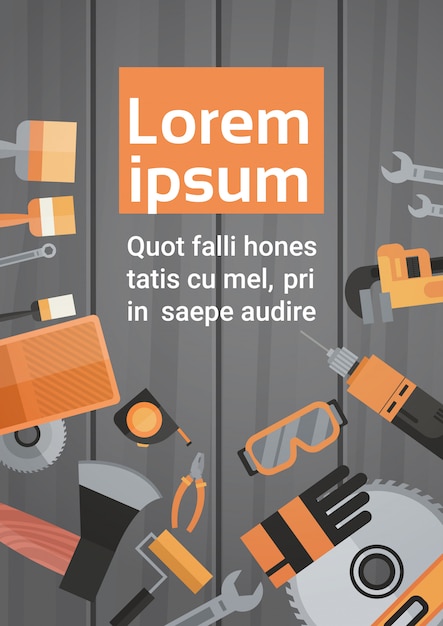 Vettore set di riparazione e costruzione di utensili manuali, raccolta di attrezzature