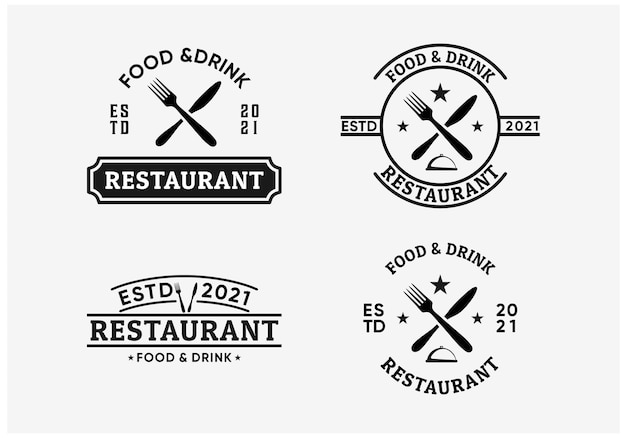 Установить коллекцию дизайна логотипа значка ресторана