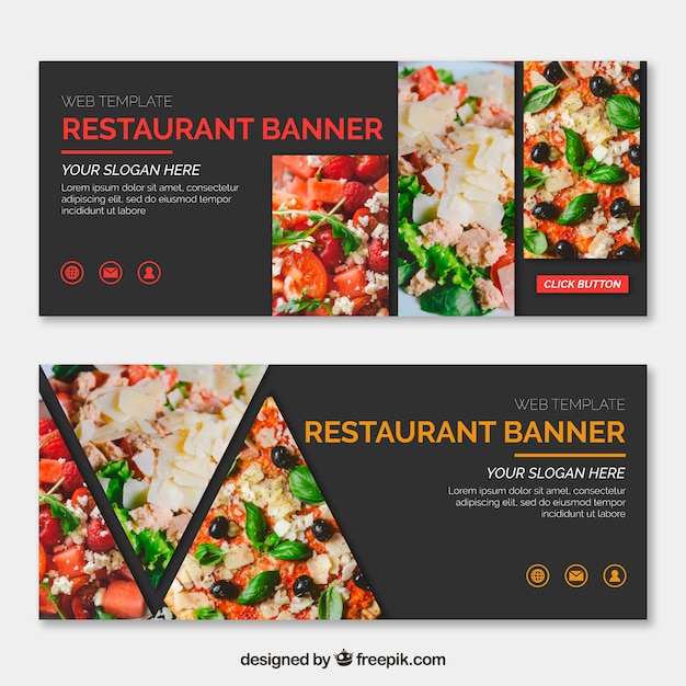 Vector set of restaurant banners with photo