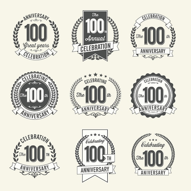 Vector set of retro anniversary badges year celebration