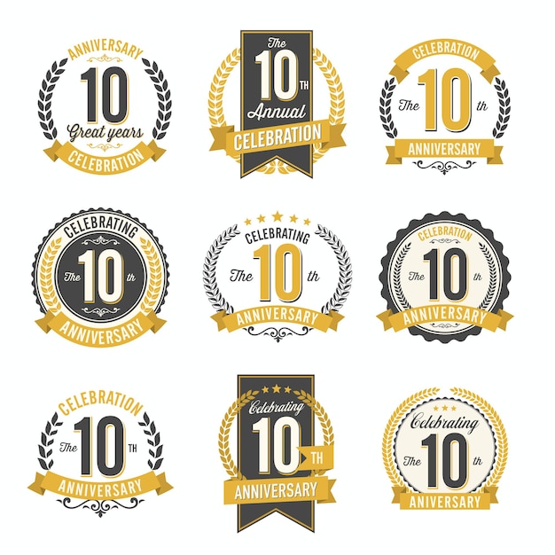 Set of Retro Anniversary Badges Year Celebration