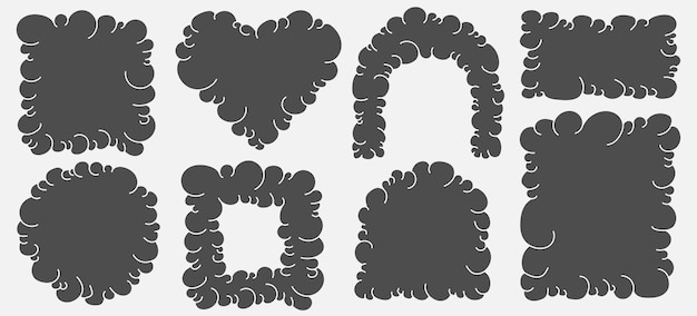 Set of retro balloon background black abstract cloud shape in trendy style wavy heart and circle funky blank blob