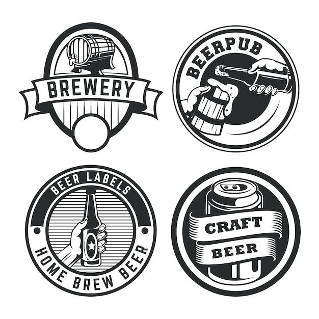 レトロなビールのロゴデザインのセット 醸造ロゴデザインイラストベクトル