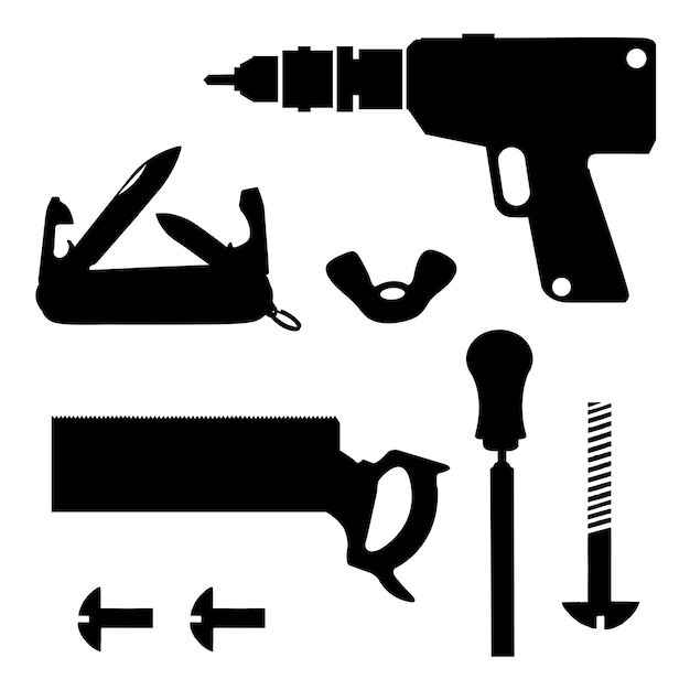 Vector set of retro builder engineering equipment tools