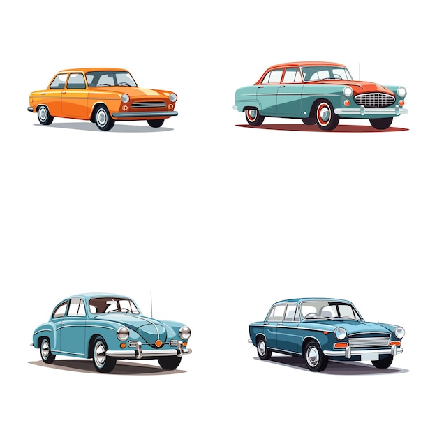 Set of retro car icons Vector illustration isolated on white background