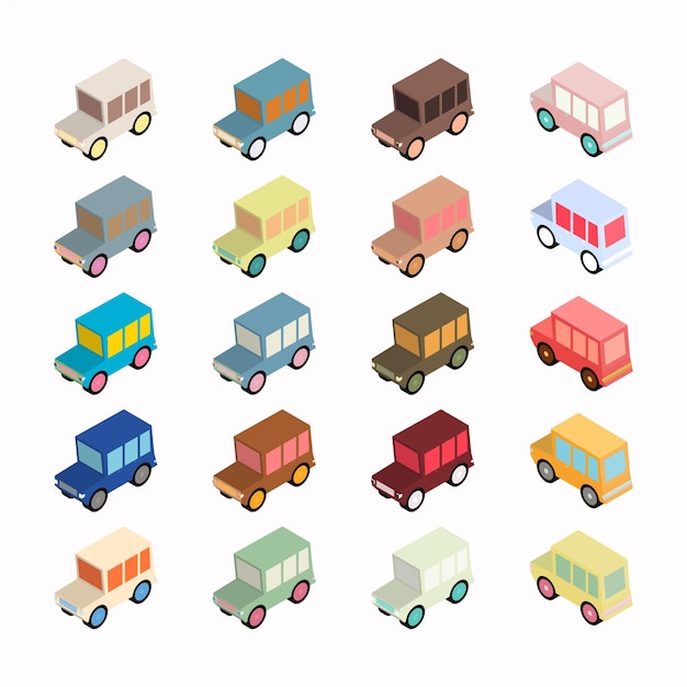 Vector set of retro car isometric icons