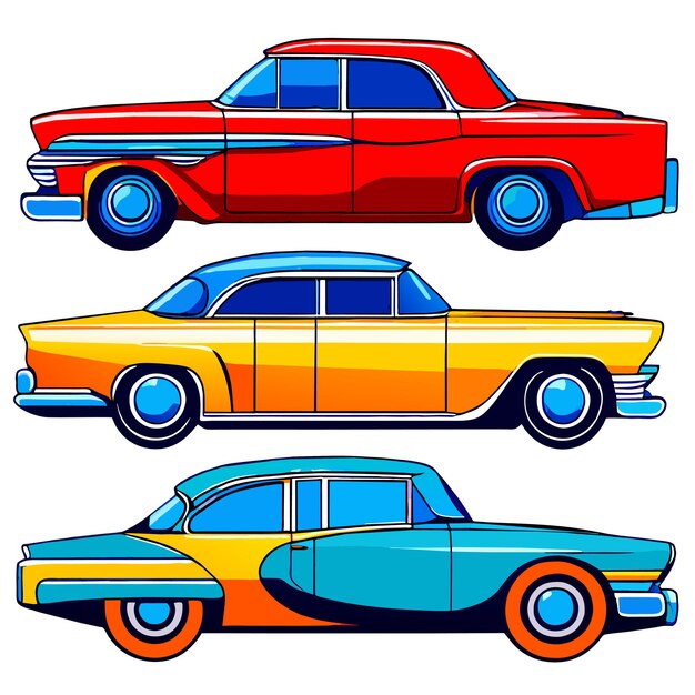 Vector set of retro car vector illustration