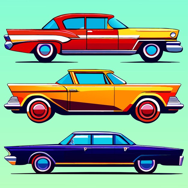 Vector set of retro car vector illustration