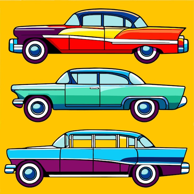 Vector set of retro car vector illustration