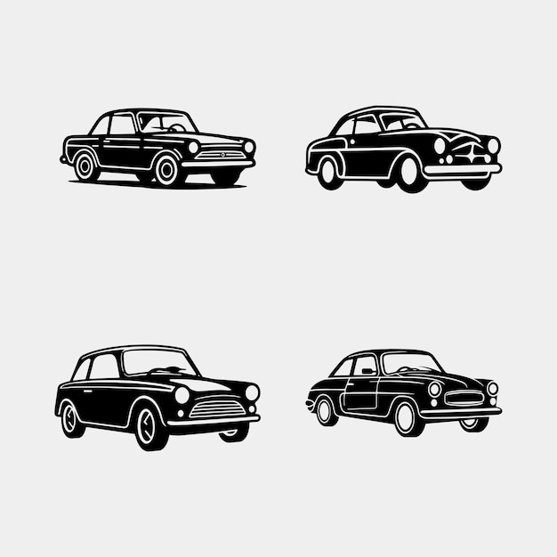 Set of retro car vector isolated on white