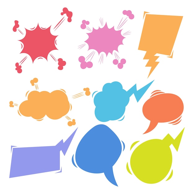 Vector set of retro comic empty colored speech bubbles vector illustration