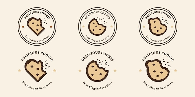 Vector set of retro cookie , cake, biscuit logo design food collections