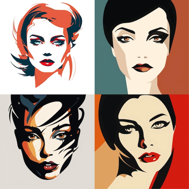 Vector set of retro female portraits