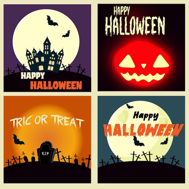 Set retro Halloween party poster background card Vector illustration