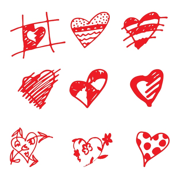 Set of retro handdrawn icon for valentines and wedding day