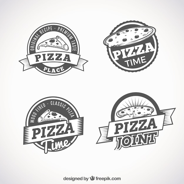 Set of retro logos of pizzas