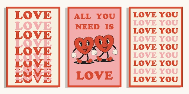 Vector set of retro lovely poster or greeting cards