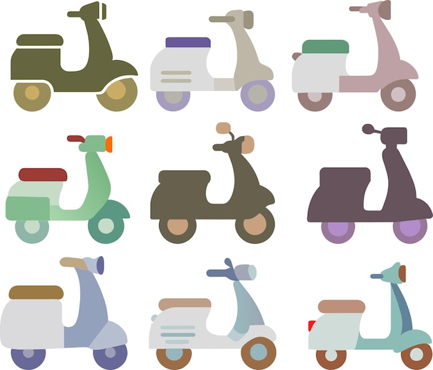 set of retro scooter cartoon illustration