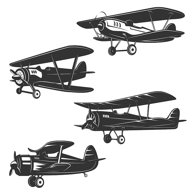 Vector set of the retro style planes isolated on white background.