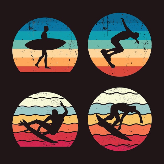 Vector set of retro sunsets in the style of the 80s and 90s