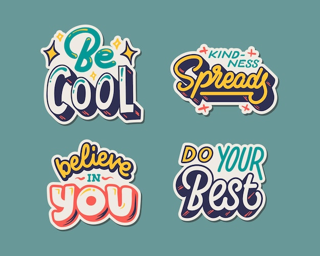 Vector set of retro theme positive lettering stickers