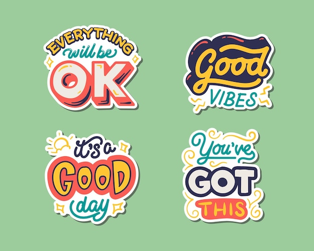 Set of retro theme positive lettering stickers