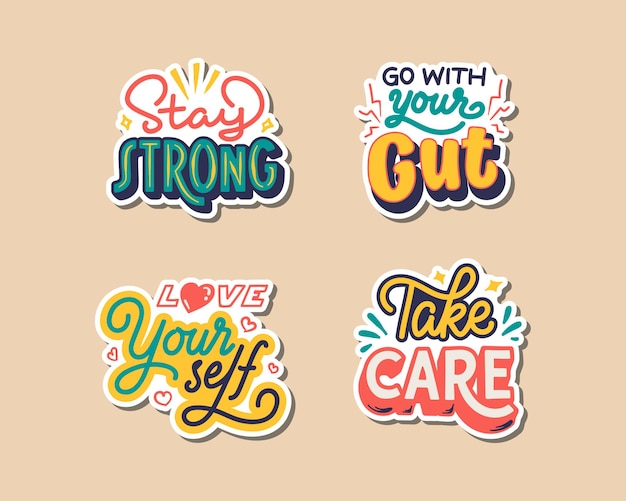 Set of retro theme positive lettering stickers