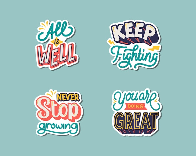 Set of retro theme positive lettering stickers