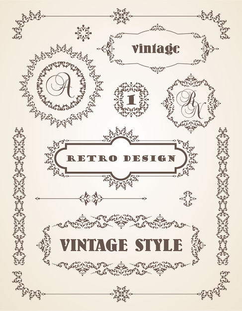 Vector set of retro vintage badges, frames, labels and borders