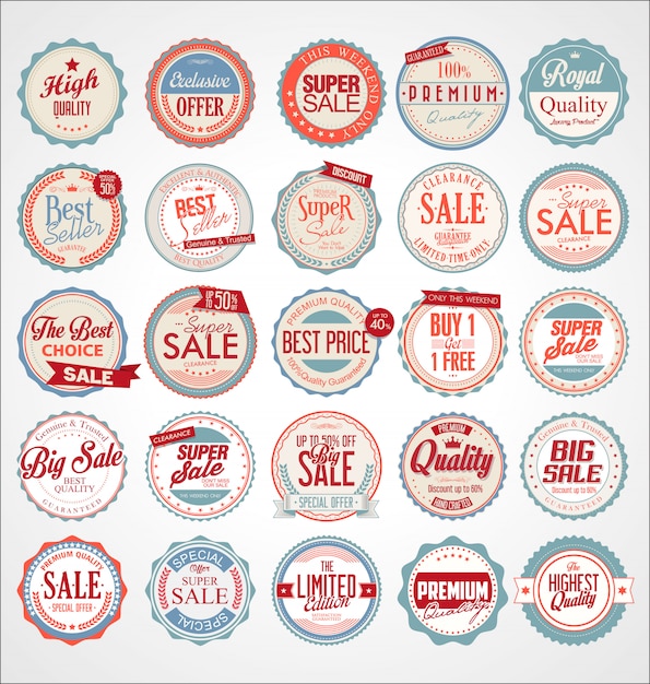 Vector set of retro vintage colorful labels and badges