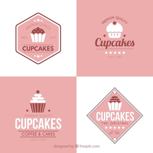 Vector set of retro vintage cup cakes labels