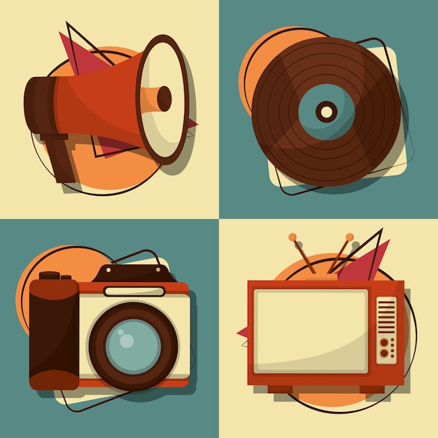 Set of retro vintage devices vector illustration