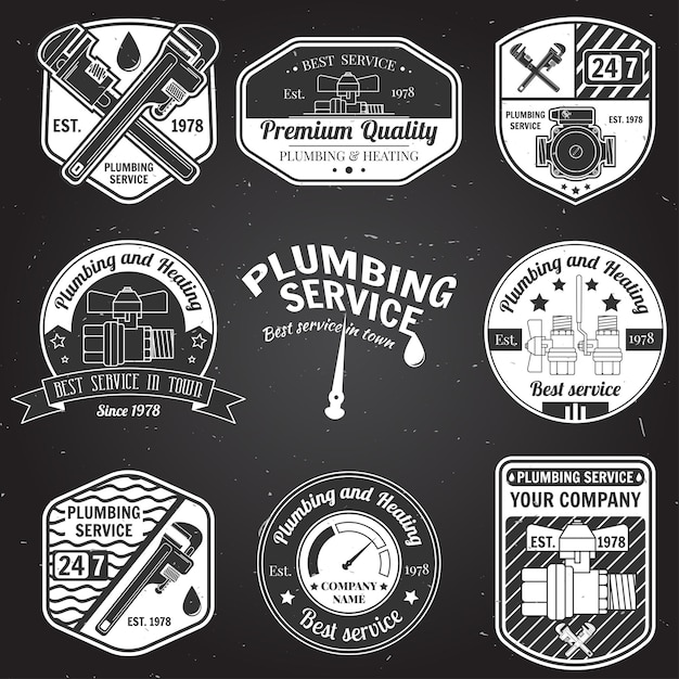 Set of retro vintage plumbing service badges