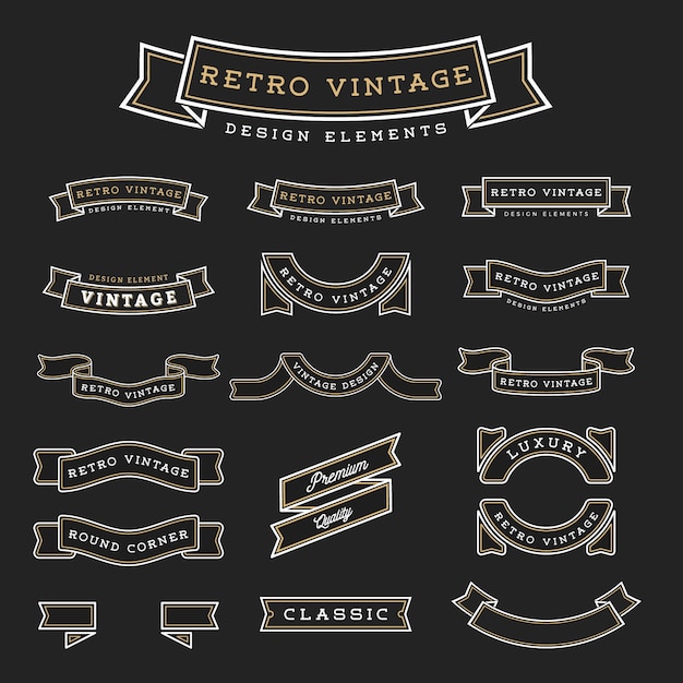 Set of retro vintage ribbon design elements
