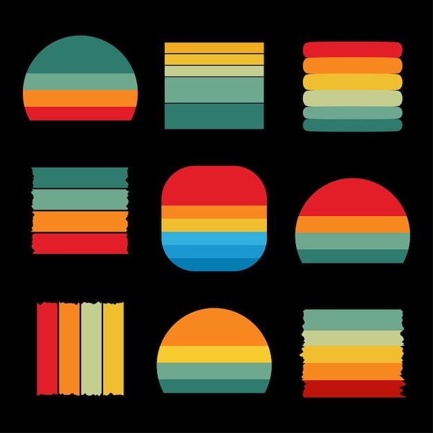 Set of retro vintage sunset illustrations vector background