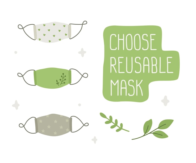 Набор многоразовых хлопчатобумажных масок для лица Ноль отходов в баннере пандемического мира