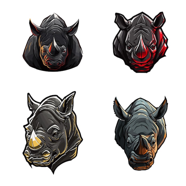 Set of rhinoceros mascot logo esports gaming emblem of different variations sports team emblem