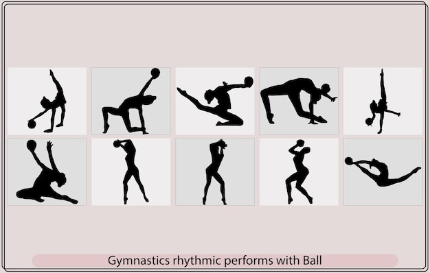 리듬 체조 실루엣 세트Rhythmic gymnastics silhouette sport vector illustrationRyth