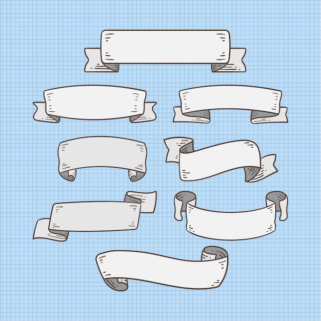 Vector set of ribbon banner doodle on white color